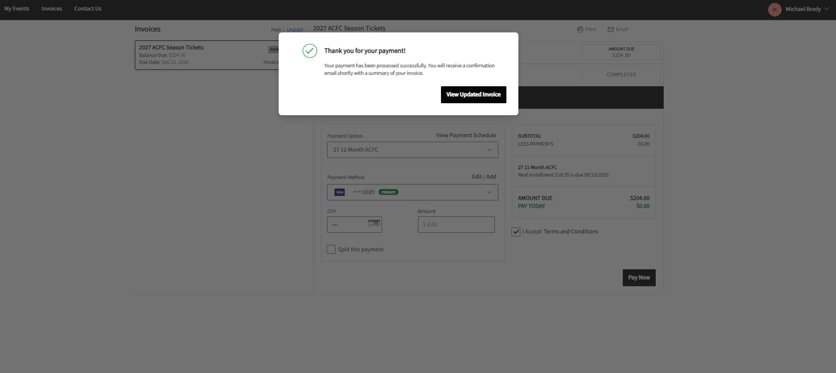 Thank you for your payment confirmation after hitting Pay Now