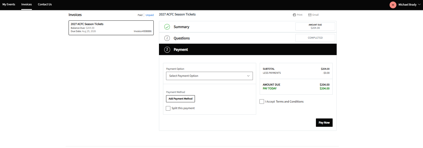 Payment tab shown after opting out, no payment required